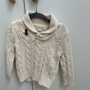 Hope & Henry - toddler baby boy 18-24 mo shawl collars cream Cable Knit Sweater